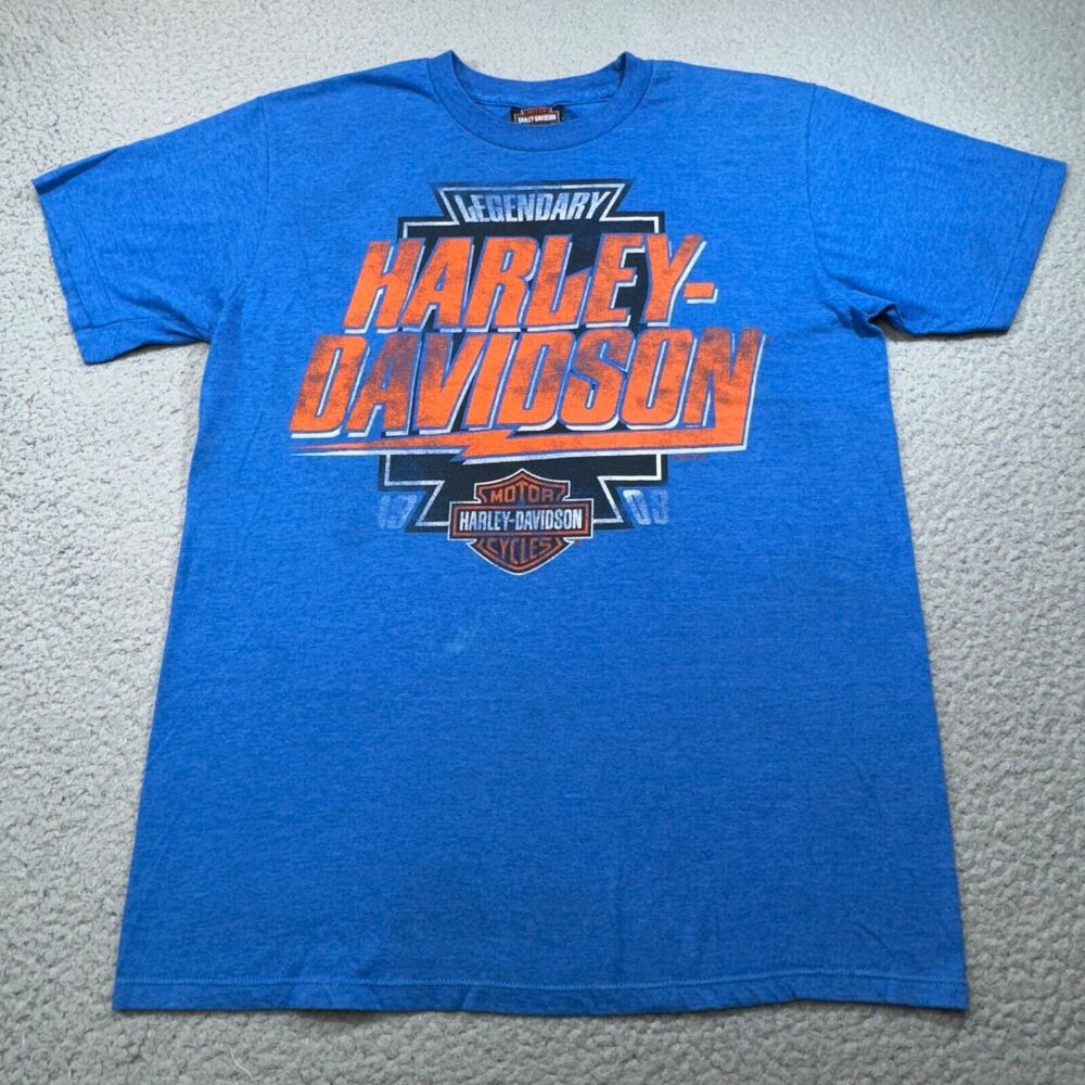 Harley Davidson Shirt‎ Men Medium Blue Stans Batavia New York Motorcycles Crew